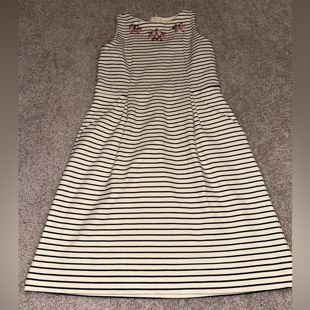 Crewcuts Cream And Navy Striped Jeweled Dress 12